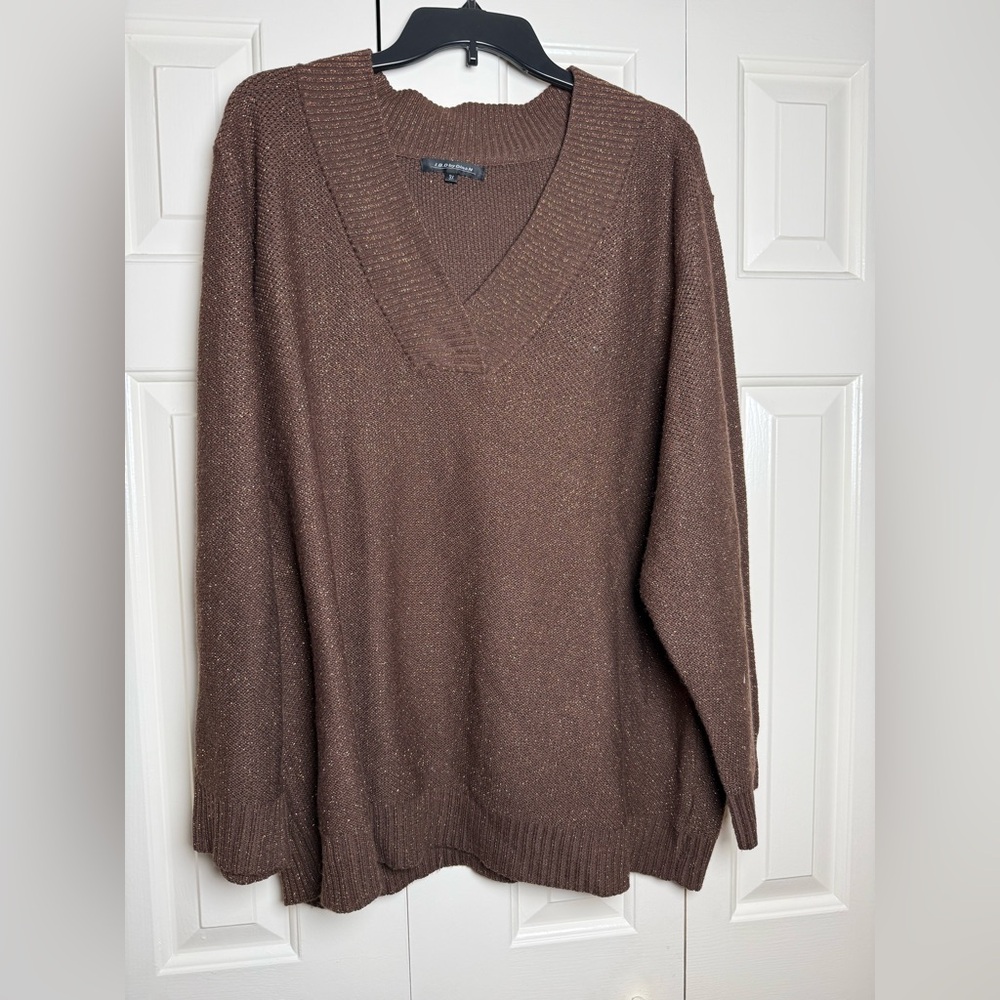 Dina N Brown Sparkle VNeck‎ Sweater